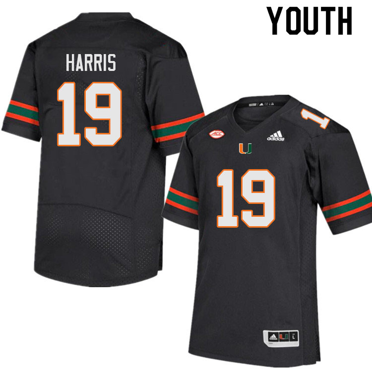 Youth #19 Jaden Harris Miami Hurricanes College Football Jerseys Sale-Black